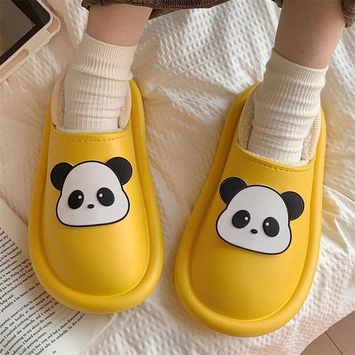 Dortoir En Peluche Chaud Dessin Animé Panda Étage Femmes Hiver Imperméable Doux Coton Pantoufles