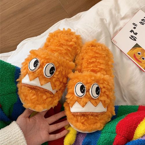 Chaud En Peluche Pour Femmes Automne Et Hiver Mignon Drôle Créatif Grands Yeuxtranges Pantoufles En Coton