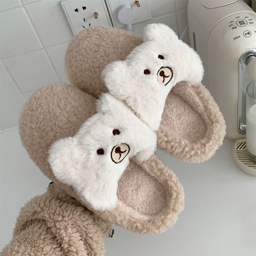 Doux Mignon Girly Coeur Ours En Peluche Chaussures Femmes Hiver Chambre Chaud Coton Pantoufles
