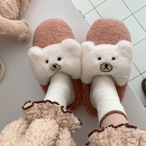 Doux Mignon Girly Coeur Ours En Peluche Chaussures Femmes Hiver Chambre Chaud Coton Pantoufles