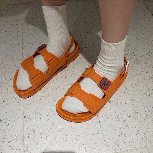 Sandales Romaines Pour Femme Semellepaisse Sport Imitation Vent Velcro Sandales Et Pantoufles De Plage