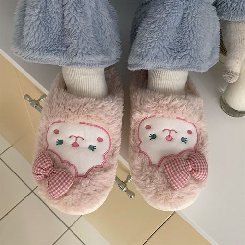 Hiver Coton Pantoufles Filles Filles Coeur Couché Demi-Enveloppe Talon Chaud Chaussures En Peluche