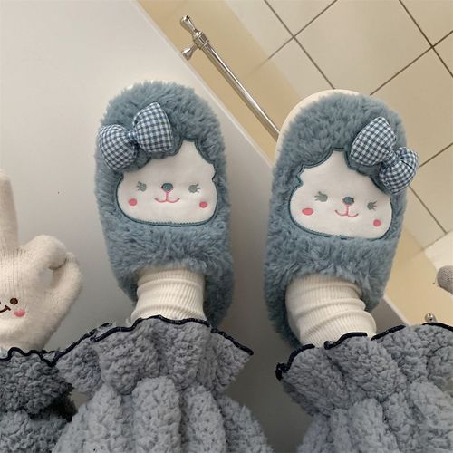 Hiver Coton Pantoufles Filles Filles Coeur Couché Demi-Enveloppe Talon Chaud Chaussures En Peluche