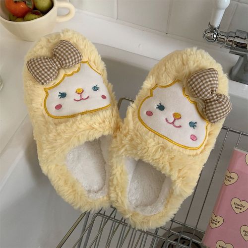 Hiver Coton Pantoufles Filles Filles Coeur Couché Demi-Enveloppe Talon Chaud Chaussures En Peluche