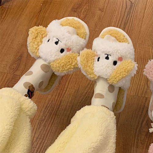 Dessin Animé Mignon De Pantoufles En Coton En Peluche D'un Mot Pour L'automne Et L'hiver Des Femmes Pour Garder Au Chaud