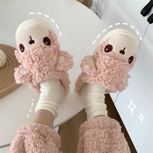 Automne Et Hiver Mignon Chaud En Peluche Baotou Pantoufles En Coton Filles Dessin Animé Chaussures En Fourrure Fond Souple