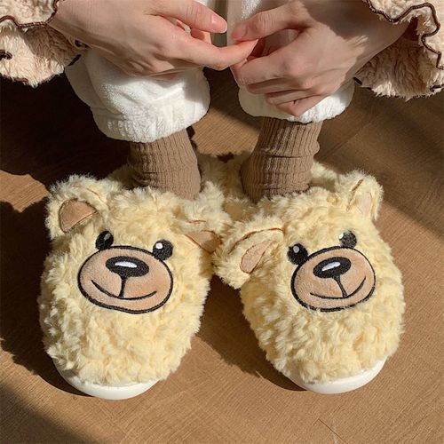 Hiver Chaud Coton Pantoufles Dessin Animé Mignon Ours Fille Coeur Baotou Peluche Fille