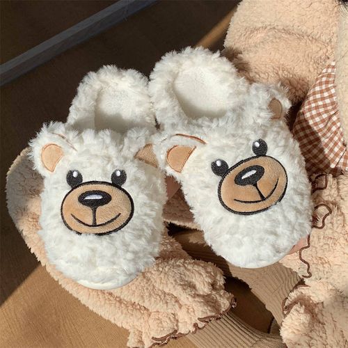 Hiver Chaud Coton Pantoufles Dessin Animé Mignon Ours Fille Coeur Baotou Peluche Fille