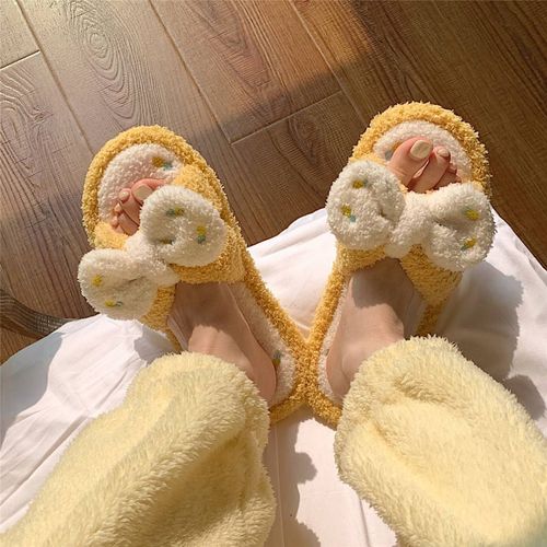 Filles Coeur Mignon Bowknot Coton Pantoufles Filles Automne Hiver Peluche