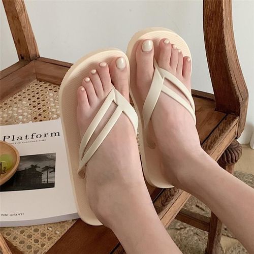 Tongs Femme Couleur Unie Tongs Vacances Bord De Mer