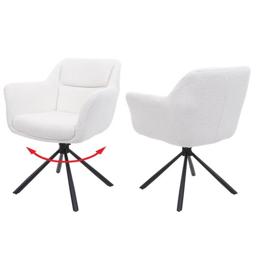 Lot De 2 Chaises De Salle À Manger Hwc-K33, Chaise De Cuisine, Pivotante Auto-Position, Tissu/Textile   Bouclé-Blanc