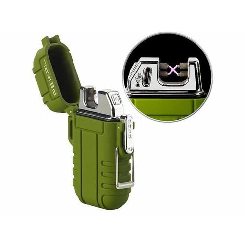 Briquet électronique rechargeable à double arc électrique, coloris olive