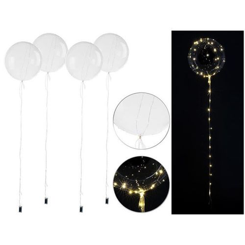Pack de 4 ballons transparents Ø env. 20 cm avec guirlande à 40 LED -Blanc chaud