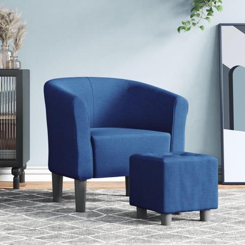 Bleu Fauteuil Cabriolet Avec Repose-Pied Bleu Tissu, Chaise De Relaxation D¿Appoint Avec Accoudoir Et Dossier, Fauteuil Chambre À Coucher Pour Salon, Salle De Lecture, Séjour