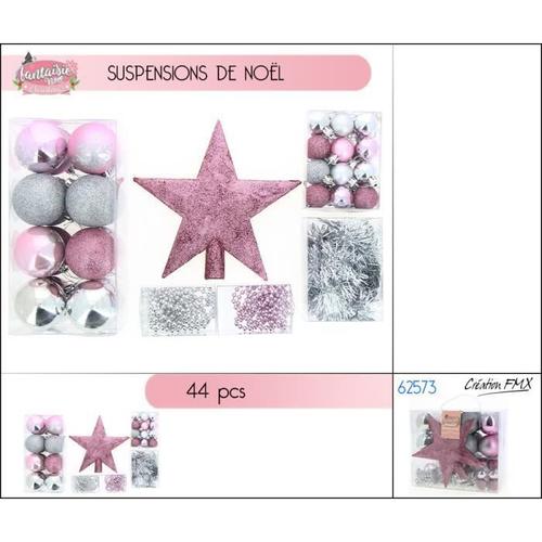 Suspension de Noël, boite de 44pcs boules et cimier, 1 asst FANTAISIE NOEL