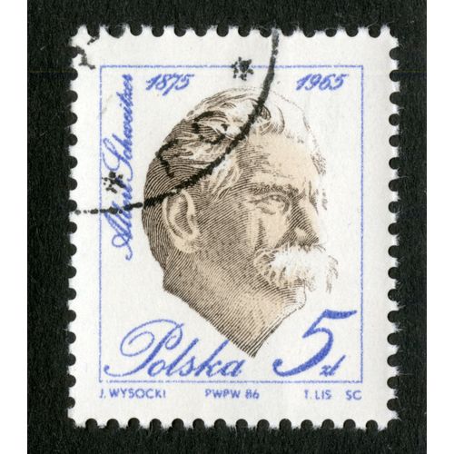 Timbre Oblitéré Polska, Albert Schweizer 1875-1965, Wysocki, Lis, 1986, 5 Zl