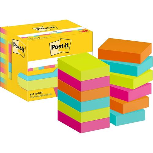 Post-It Pack 12 Bloc-Note Adhésif Notes, 51 X 38 Mm, Poptimistic