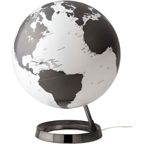 Globe terrestre lumineux design blanc noir sur socle noir