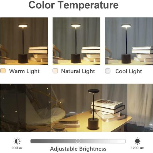 Amdohai Lampe de Table sans Fil Lampe de Bureau LED Rechargeable par USB  avec Commande Tactile Dimmable 3 Couleurs de Lumière Lampe de Chevet Lampe  de Lecture pour Bars Restaurants Café 