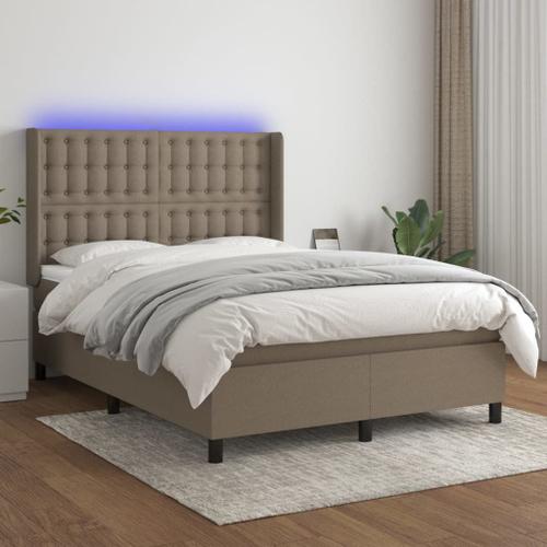 Vidaxl Sommier Tapissier Avec Matelas Et Led Taupe 140x200 Cm Tissu