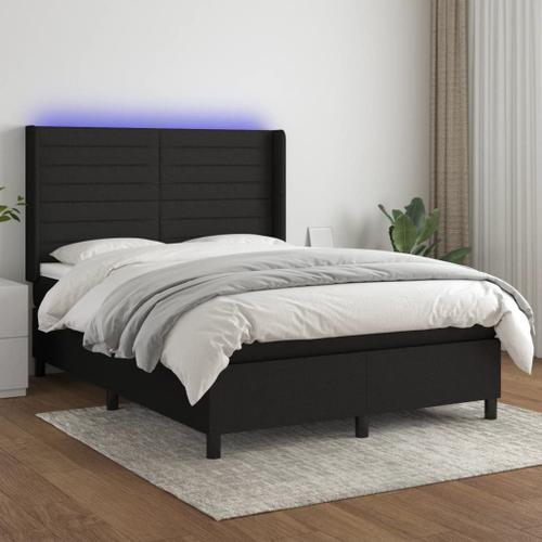 Vidaxl Sommier Tapissier Avec Matelas Et Led Noir 140x200 Cm Tissu