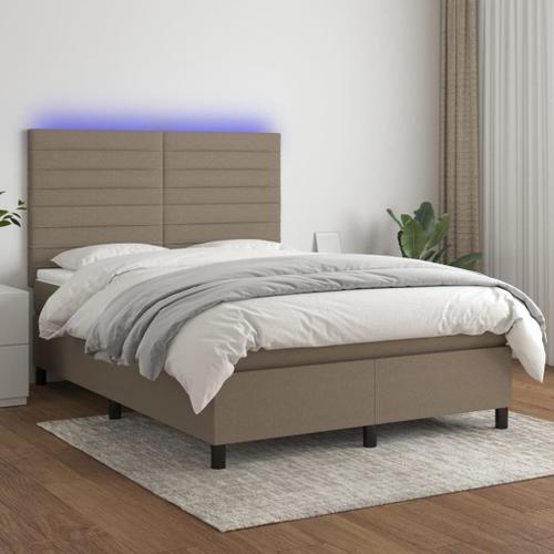 Vidaxl Sommier Tapissier Avec Matelas Et Led Taupe 140x200 Cm Tissu