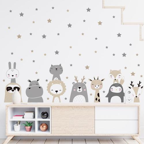 Stickers Muraux Autocollants De Bricolage Décoration Bébé Mur Autocollants Stickers Muraux ​Boho Gris Animaux Des Bois