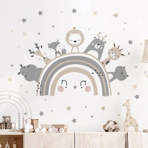 Stickers Muraux Autocollants De Bricolage Décoration Bébé Mur Autocollants Stickers Muraux ​Boho Gris Arc-En-Ciel Et Animaux