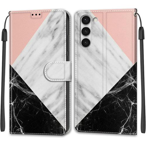 Coque Samsung Galaxy S23, Etui Samsung Galaxy S23, Étui Housse En Cuir Flip Case Fonction Support Housse Avec Fentes De Cartes Magnétique Portefeuille Protection Case Marbre 2