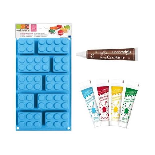 Coffret Moule En Silicone Briques Lego + 4 Colorants Alimentaires + 1 Stylo Chocolat Offert