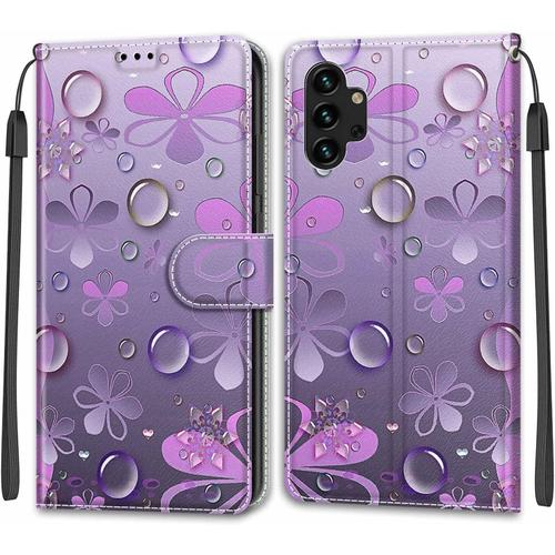 Coque Samsung Galaxy A04s / A04 4g, Etui Samsung A04s/A04 4g, Étui Housse En Cuir Flip Case Fonction Support Housse Avec Fentes De Cartes Magnétique Portefeuille Protection Case Fleur