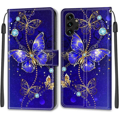 Coque Samsung Galaxy A04s / A04 4g, Etui Samsung A04s/A04 4g, Étui Housse En Cuir Flip Case Fonction Support Housse Avec Fentes De Cartes Magnétique Portefeuille Protection Case Papillon 2