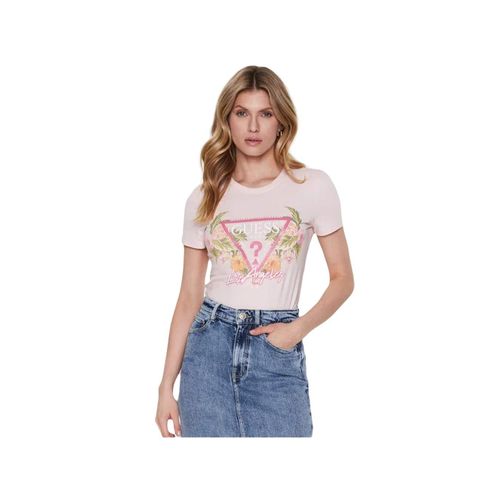 T Shirt Guess Triangle Original Femme Rose