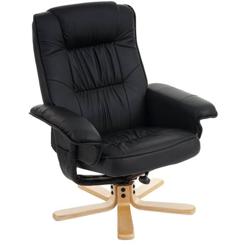 Fauteuil Relax En Synthétique Noir Pied En Bois Siège Pivotant Fal04028