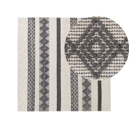 Tapis En Laine Beige Clair Et Gris 200 X 200 Cm Davutlar
