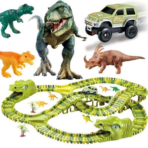 Circuit Voiture Enfant Dinosaure Jouet - Springos - 240 Pièces - Piste De Course Flexible - Cadeau Coffret