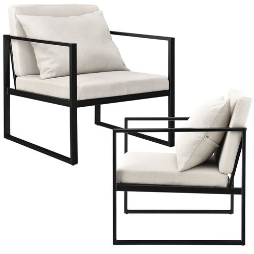 Lot De 2 Fauteuils Design De Salon Avec Accoudoirs Siège Et Dossier Rembourré Armature Solide Housse En Polyester 70 X 60 X 60 Beige Noir Helloshop26 03_0005759