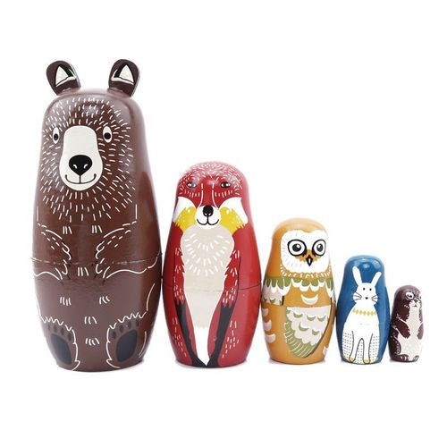 Poupées Russes En Bois Lot De 5 Pièces Animaux Ours Hibou Lapin Motif Poupées Matrioshka Amusantes Accessoires De Jouets Pour Bébé