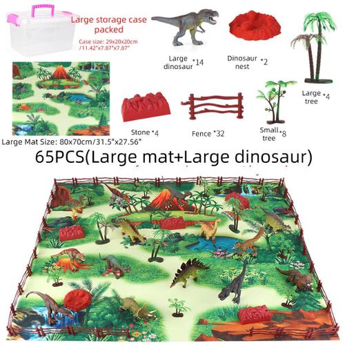 28/33/34/63/65pcs Multi-Style Diecast Dinosaurs Model Play Set Jouet Educatif Avec Tapis De Jeu Pour Enfants Cadeau De Fête D'anniversaire De No?L, 65 Pcs