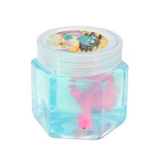 Dinosaure Animal Cristal Boue Hex Bouteille Transparent Slime Diy 5.5cm * 5.7cm Pate A Modeler Jouet Cadeau,Bleu Clair