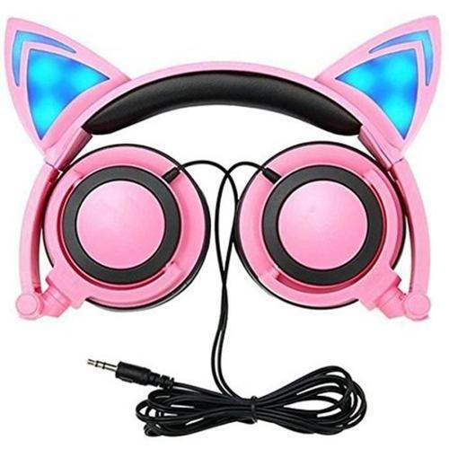 Casque Audio Enfant - Pliable Oreille De Chat Écouteurs Filaires Avec Micro Et Led Meilleur Cadeau Pour Les Enfants