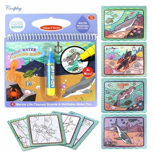 Magique Peinture A L'eau Graffiti Livre Reutilisable Couleur Animaux Graphiques Cognitif Education Papier Art Dessin Jouet, Animaux De L'ocean