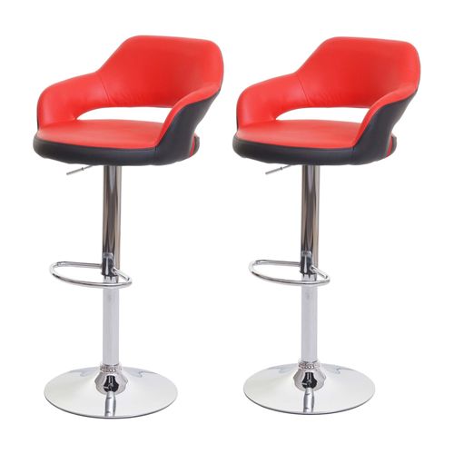 2x Tabouret De Bar Hwc-F16, Tabouret Pivotant, Avec Dossier Simili Cuir   Rouge-Noir