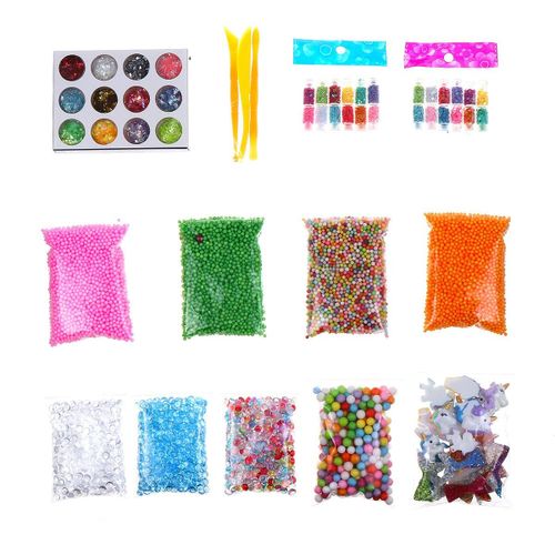 Slime Stuff Charm Fishbowl Perles Paillettes Perles Mylar Flake Containers Avec Mousse Balls, Licorne Pack