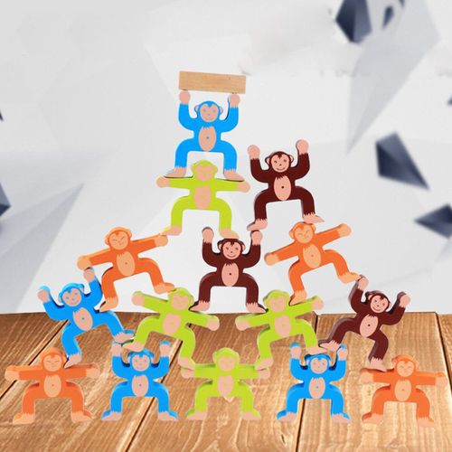 Bois Equilibrage Pierres Empilees Arc-En-Ciel Singe/Ours/Panda Hercule Marionnette Bloc De Construction Montessori Jouets Pour Enfants Cadeau, Singe