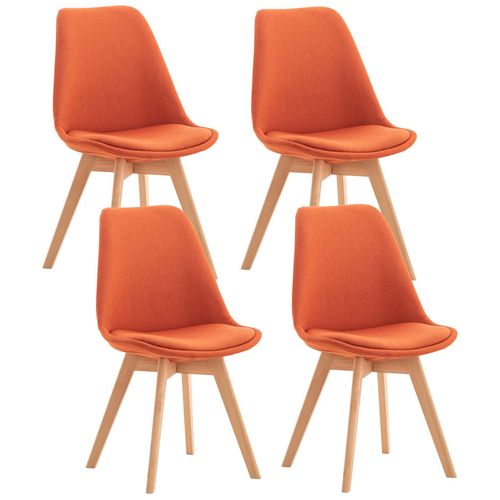 Lot De 4 Chaises De Salle À Manger Cuisine Bureau Style Scandinave En Tissu Orange Pieds En Bois 10_0000366