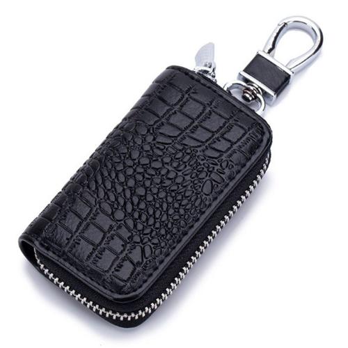 Le noir - Sacs classiques en cuir pour clés de voiture pour hommes et femmes motif Crocodile porte clé organisateur portefeuille à fermeture éclair pochette pour clés porte monnaie