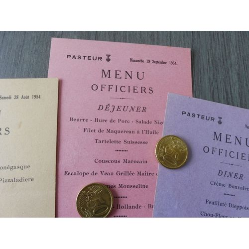 Indochine / Lot 3 Menus Officier / Transport De Troupes Pasteur / Marine / Originaux