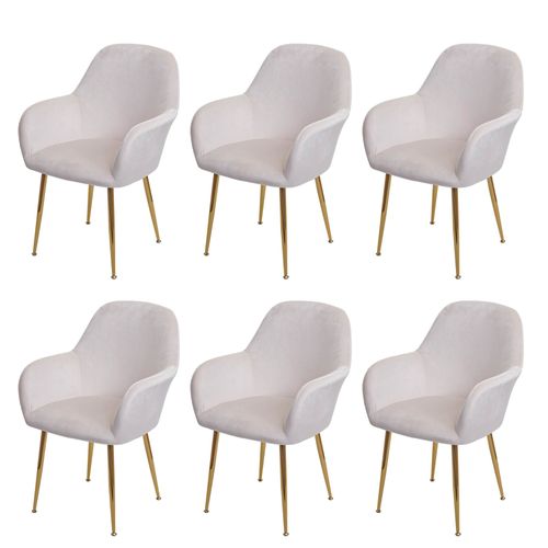 Lot De 6 Chaises De Salle À Manger Hwc-F18, Chaise De Cuisine, Design Rétro   Velours Crème-Blanc, Pieds Dorés