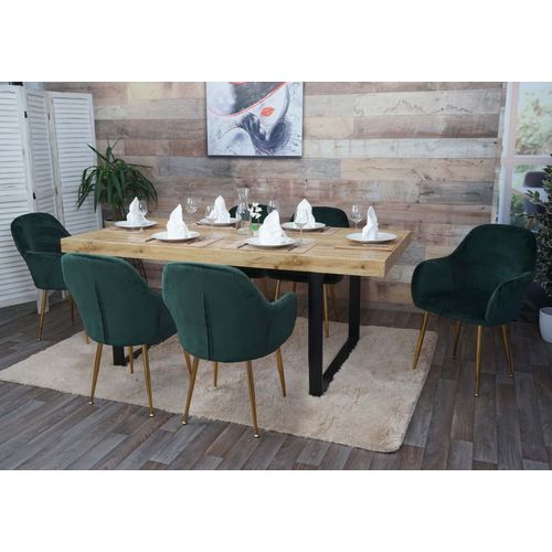 Lot De 6 Chaises De Salle À Manger Hwc-F18, Chaise De Cuisine, Design Rétro   Velours Vert, Pieds Dorés